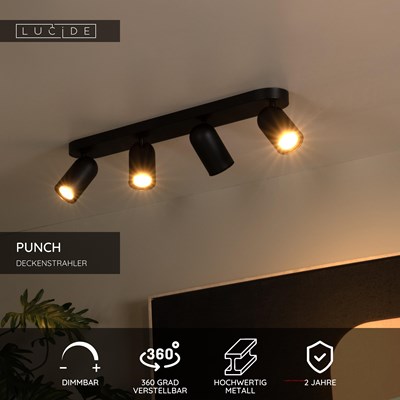 Lucide PUNCH - Deckenstrahler - 4xGU10 - Schwarz